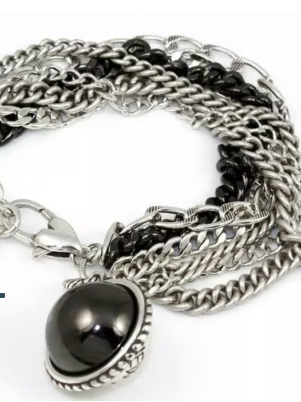 Multi-Chain Black and Silver Pendant Bracelet - Women Jewelry